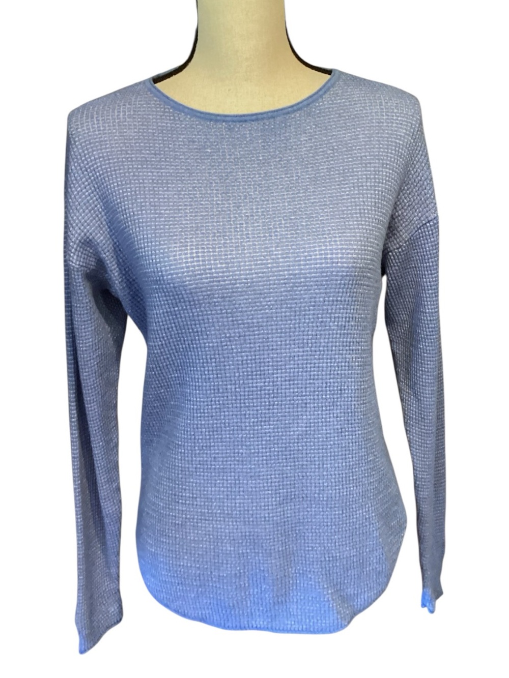 Margaret O’Leary Waffle Knit Boatneck Long Sleeve Top Ocean Blue Size XS